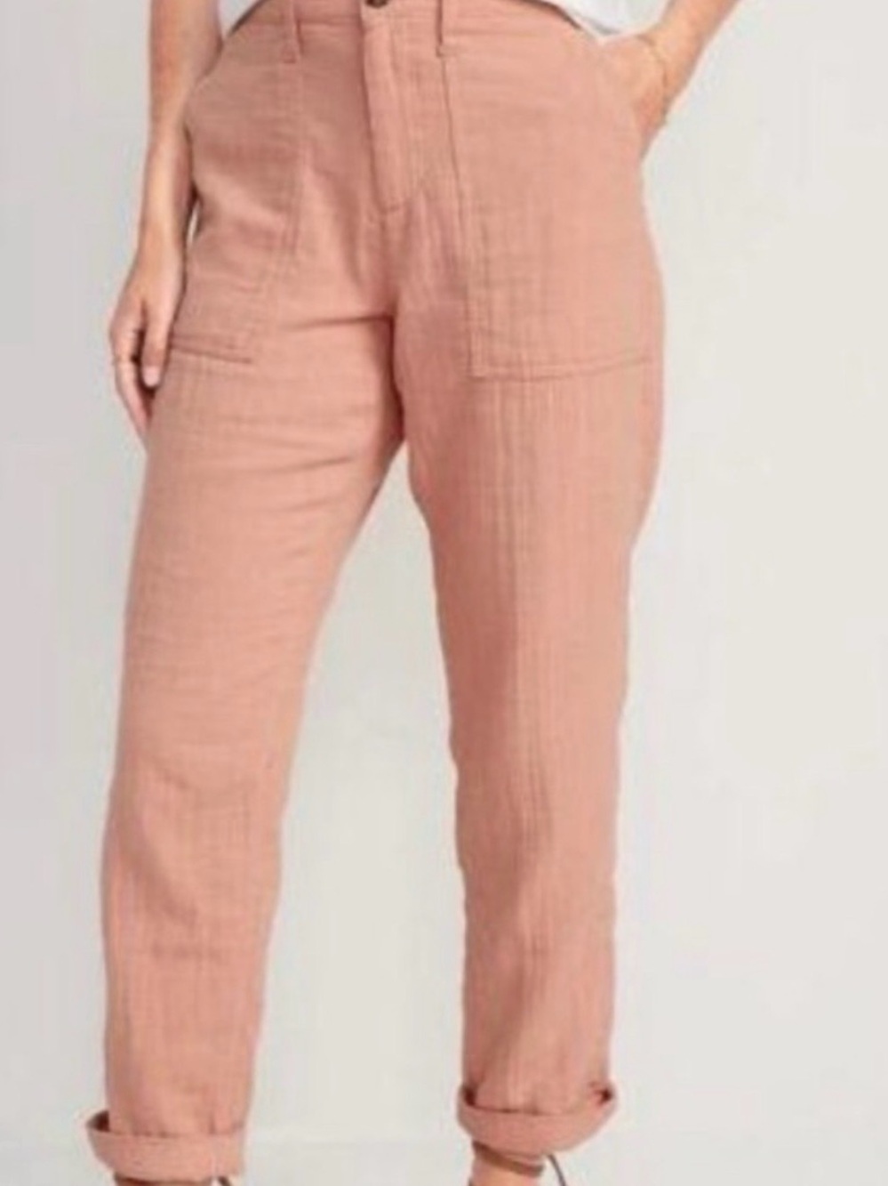 Old Navy Blush Pink Cropped Linen-Blend Pants